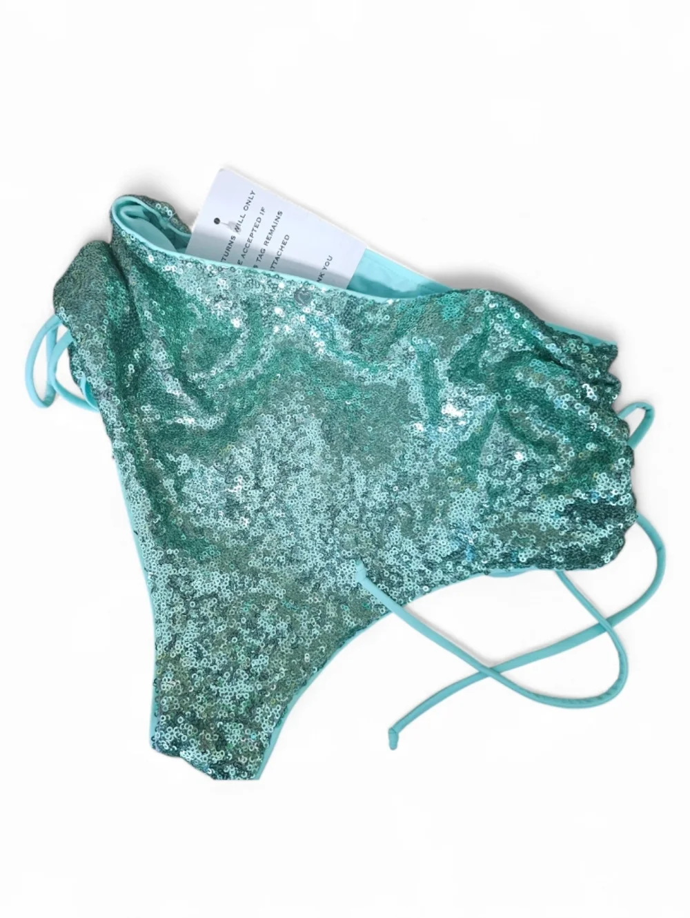 NWT FOR LOVE AND LEMONS X REVOLVE Barbados Sea Foam Sequin Bikini Bottom - XS